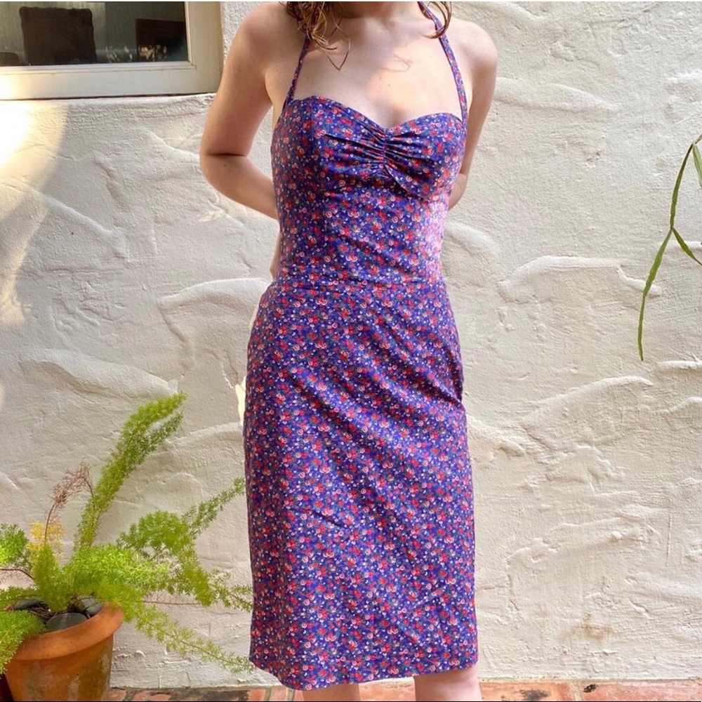 RARE Vintage Betsey Johnson Floral Halter Dress Size: 8 (s/m)